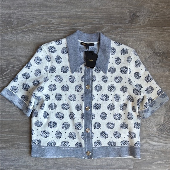 NEW Maje Cardigan With Monogram Knit Large - Picture 3 of 9